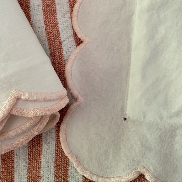 VTG Made in France King size flat sheet + sham set cotton pink scalloped edge - Picture 9 of 16